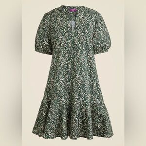 J. Crew Green Puff Sleeve V-Neck Sundress